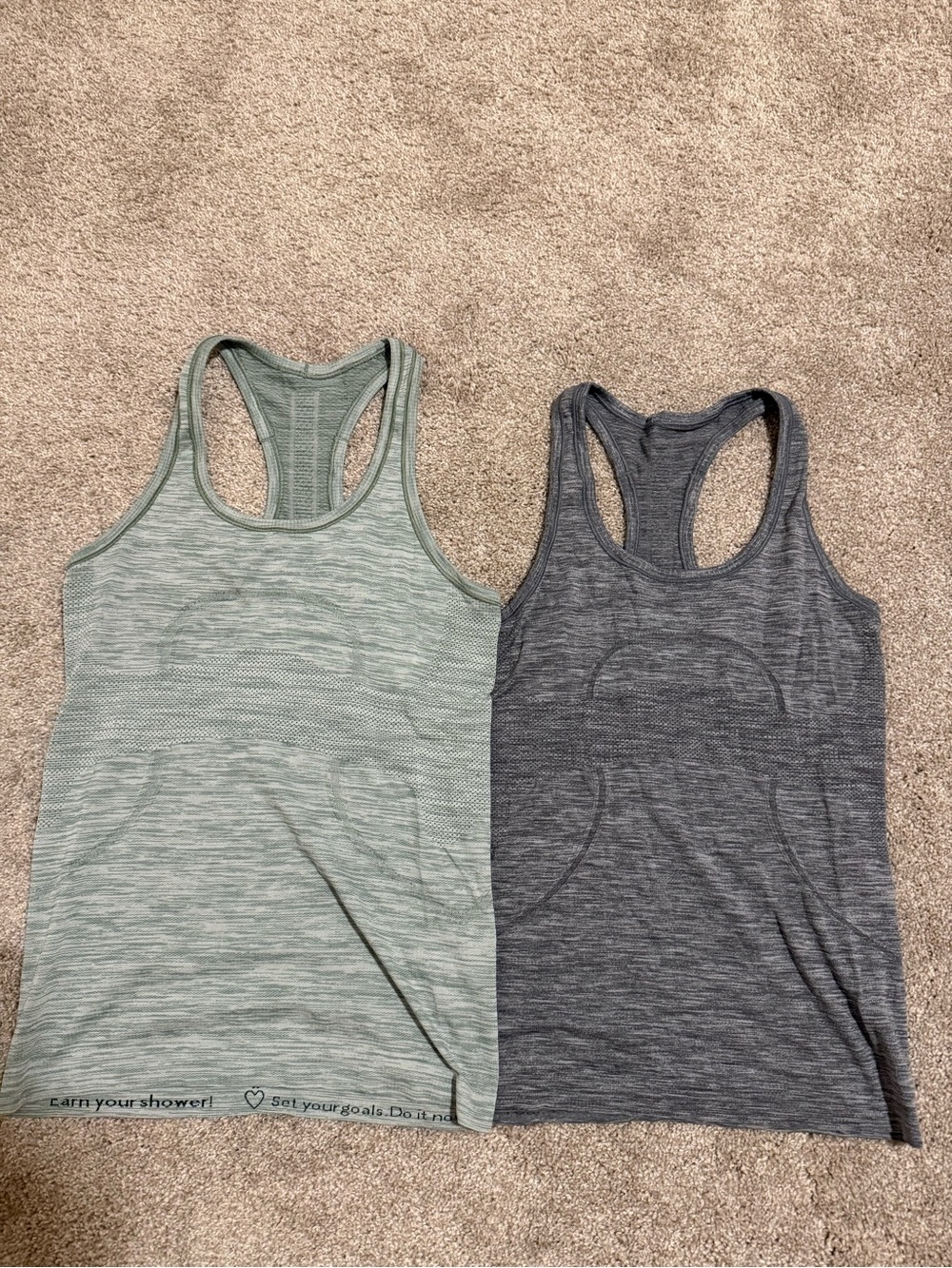 Lululemon Racerback Tank Tops in Sage Green and Charcoal